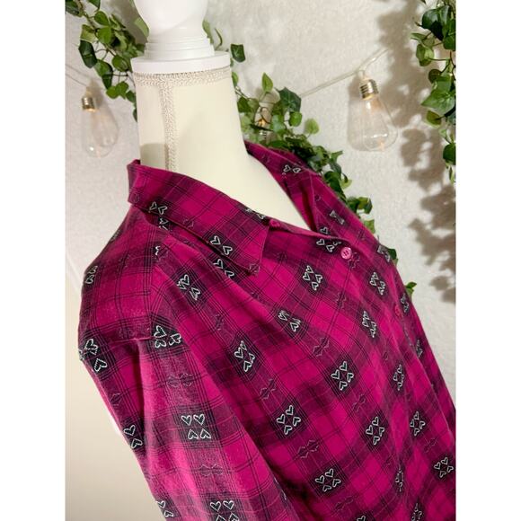 Vintage 90's Napa Valley Petites Women's Pink Black Heart Button Up Size Medium - Picture 12 of 12